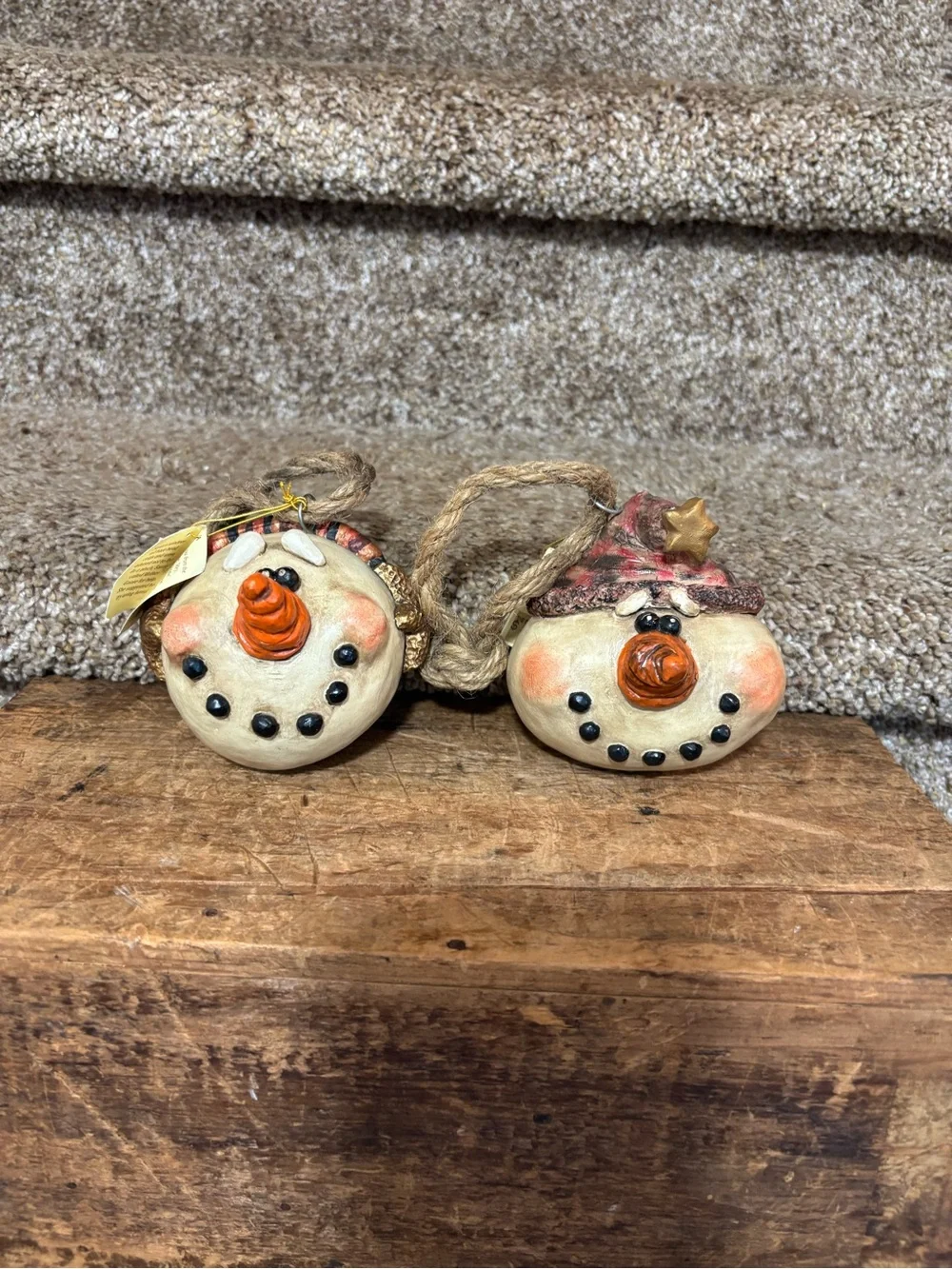 Rustic Cream Snowman Ornaments Set of 2 - Home Holiday